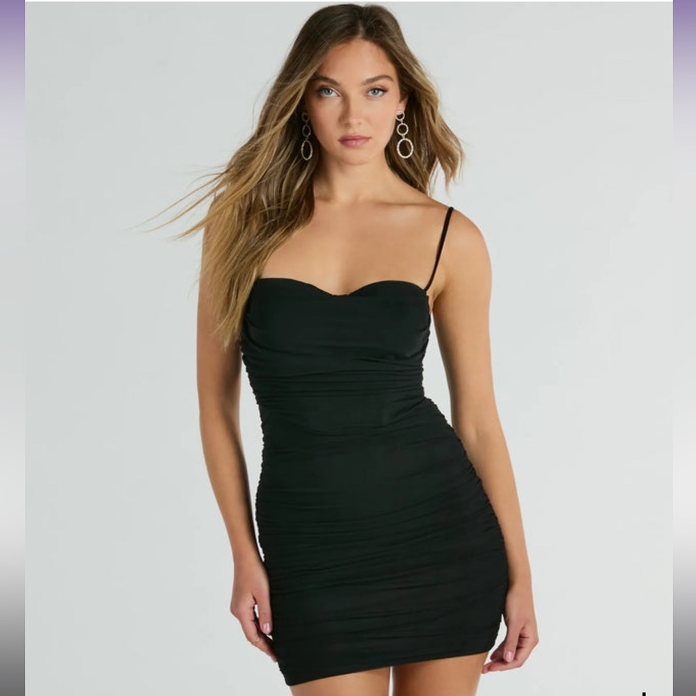 Windsor Store Black Mesh Corset Mini Dress